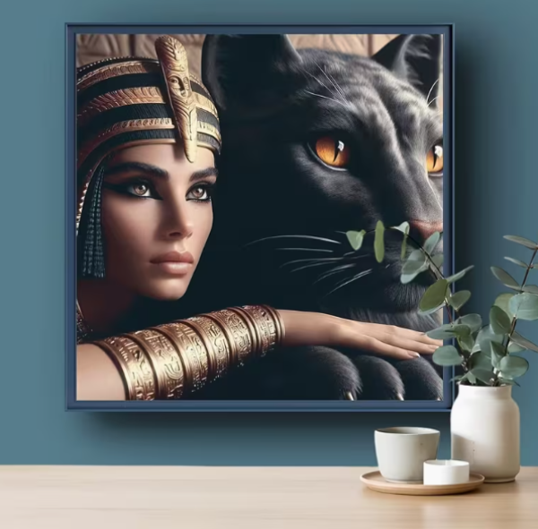 Diamond Painting Ägyptische Schönheit mit Gepard